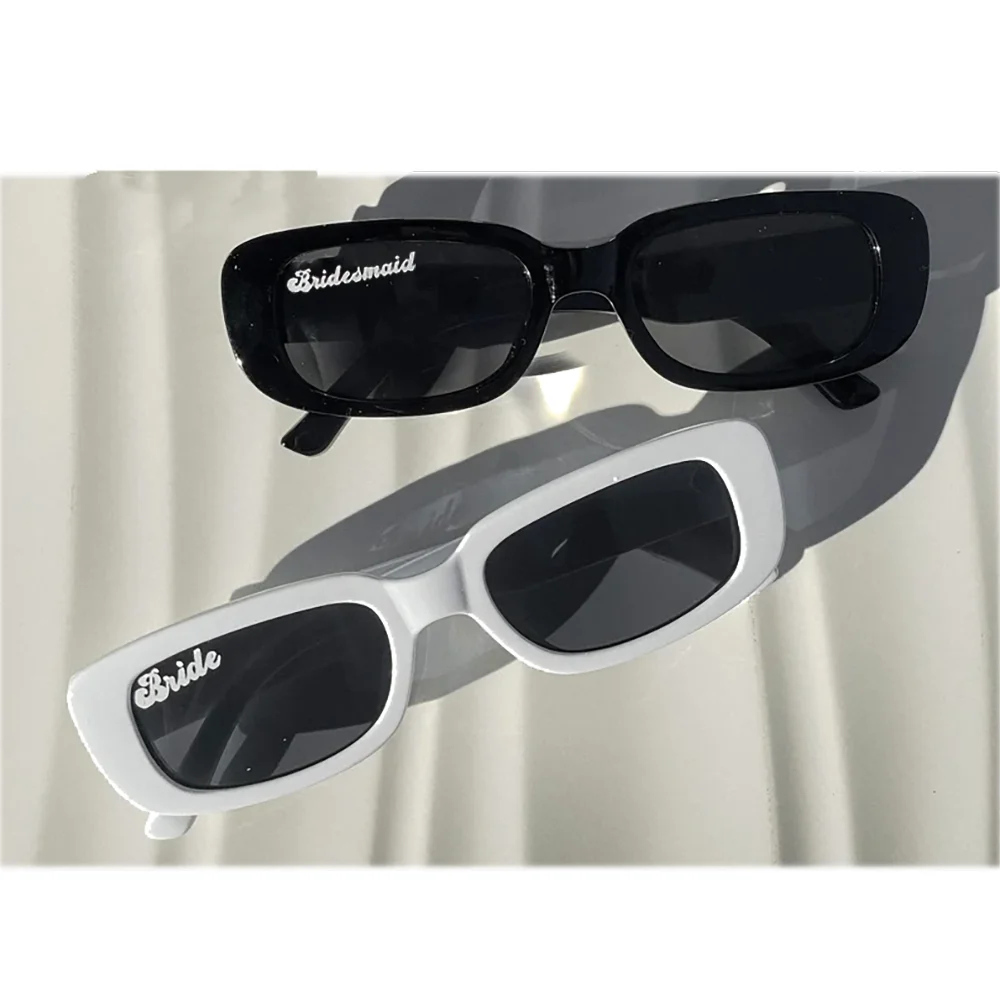 Y2K Brautjungfern-Sonnenbrille, Sonnenbrille, Braut, 1990er Jahre, rechteckige Brille, Junggesellenabschied, Braut, Strand, Flitterwochen, Brautparty