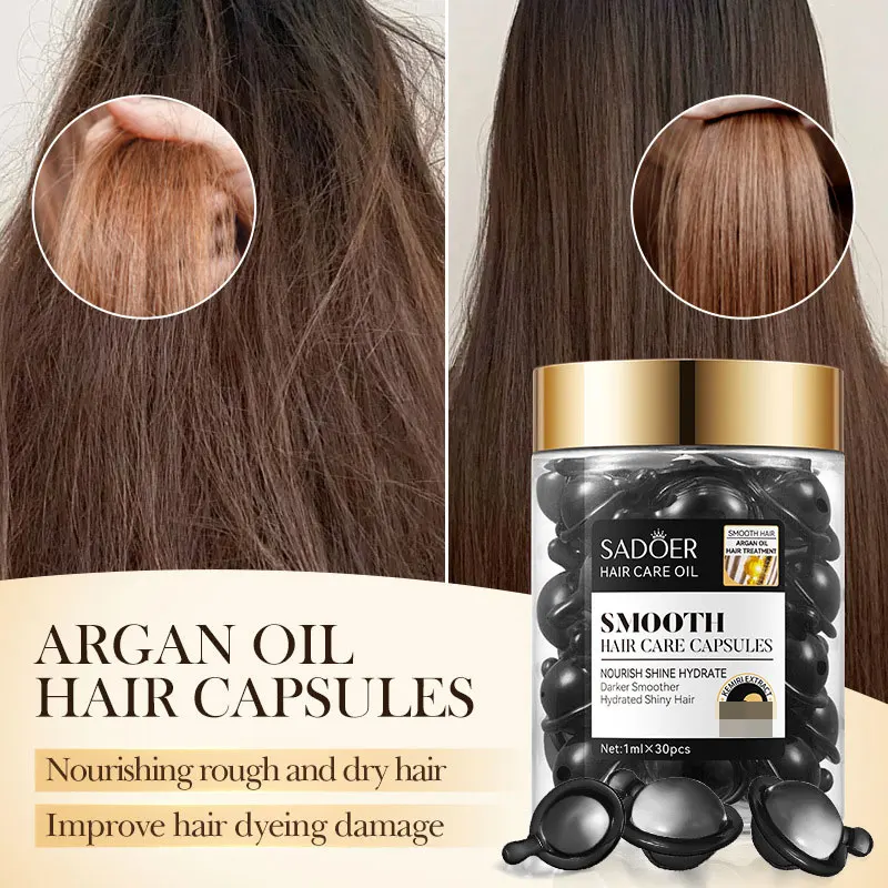 SADOER Argan Oil Hazelnut Smooth Hair Care Capsule Restores Hair Softness and Deeply Moisturizes, Improves Frizzy and Dry Hair