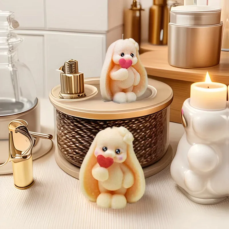 Vela De Conejo De Orejas Largas 3D, Molde De Silicona Artanal, Conejito Tímido Con Corazón, Vela, Molde De Yo, Pastel, Decoración De Chocolate, Regalos - AliExprs 15
