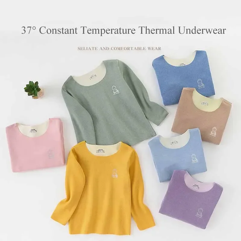 Children Thermal Underwear Set 37&deg; Constant Temperature Double-sided Buffing Boy Girl Long Johns Winter Fleece Warm Kids Pajamas
