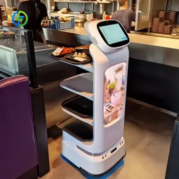Nuovo robot intelligente personalizzato per la consegna di cibo a due schermi con ricarica automatica per l'uso efficiente del servizio del ristorante