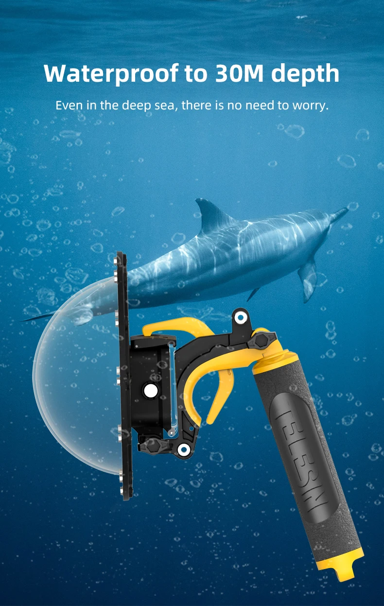 TELESIN 30M Waterproof Dome Port Underwater Housing Case With Floating Handle Tr