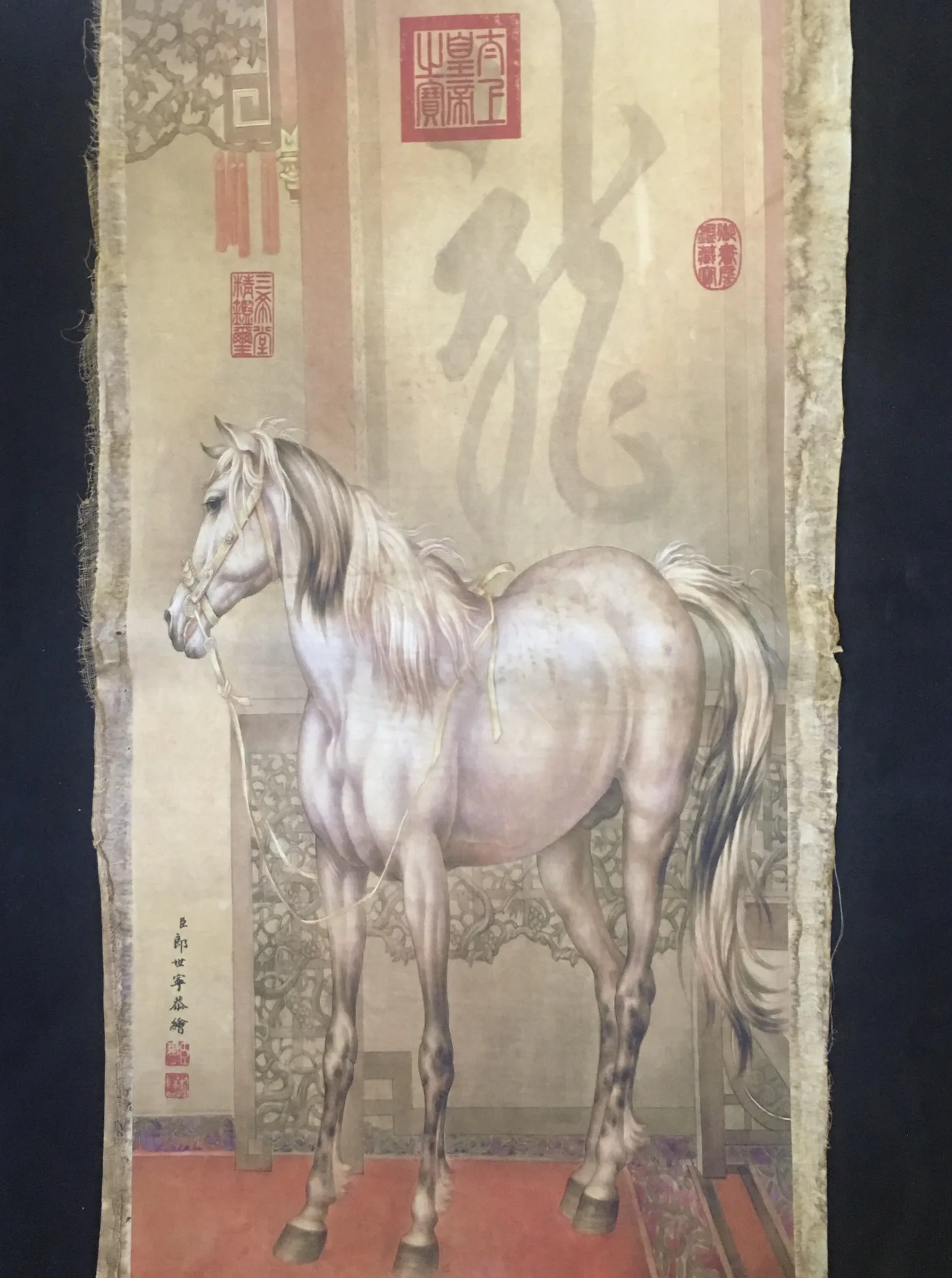 

Chinese Old calligraphy painting Scroll "horse painting” Rice Paper Slice