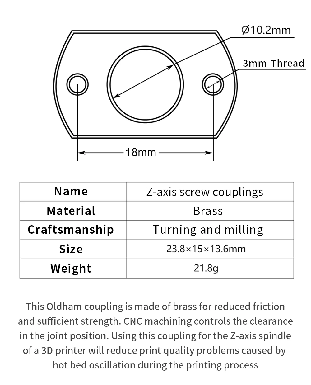 3DSWAY 18 mm Oldham-Kupplung Ender 3 V2 CR10 CR10S Pro T8 Schraubkupplung Z-Achse 8 mm Messing-Leitspindel-Heißbett für 3D-Druckerteile – Detail 6