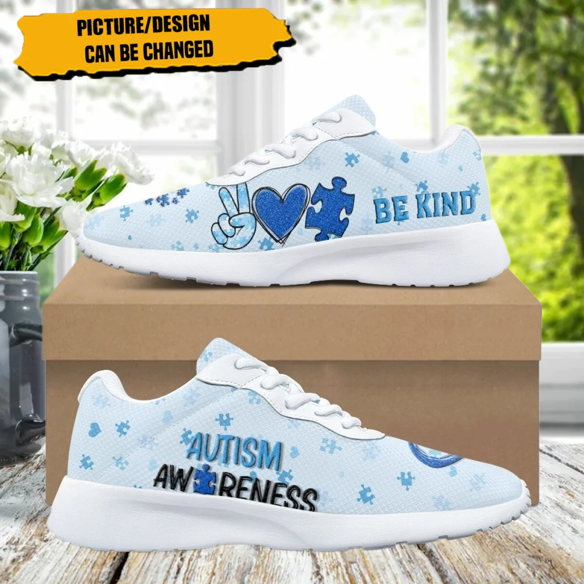 

BE KIND Autism Pattern Brand Design for Women Casual Fitness Shoes Comfort Shock Absorbing Non-slip Ladies Sneakers for Outdoor