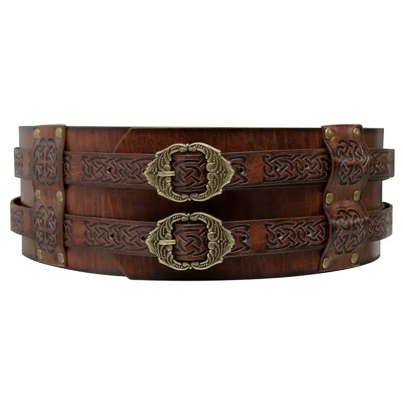 

Широкий мужской ремень в средневековом стиле с пряжкой из искусственной кожи