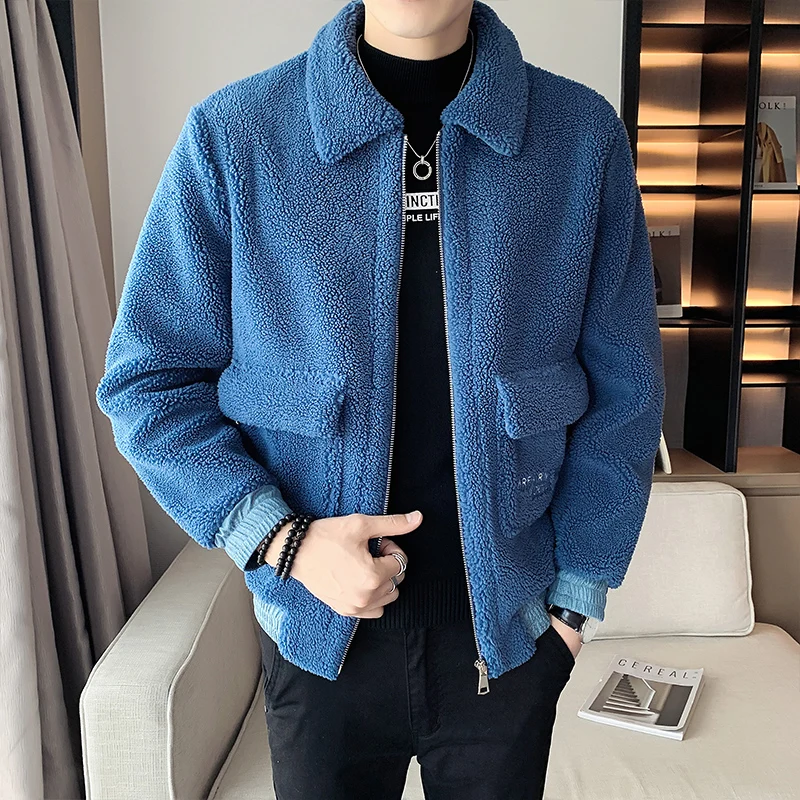 2022 New Granular Fleece Fur Integrated Short Jacket Slim Leisure Jackets/Male Winter To Keep Warm Woolen cloth Coat Clothing winter sweater for men plus velvet 2022 new fashion thick keep warm student male knitted pullover sweater teenage boys m60