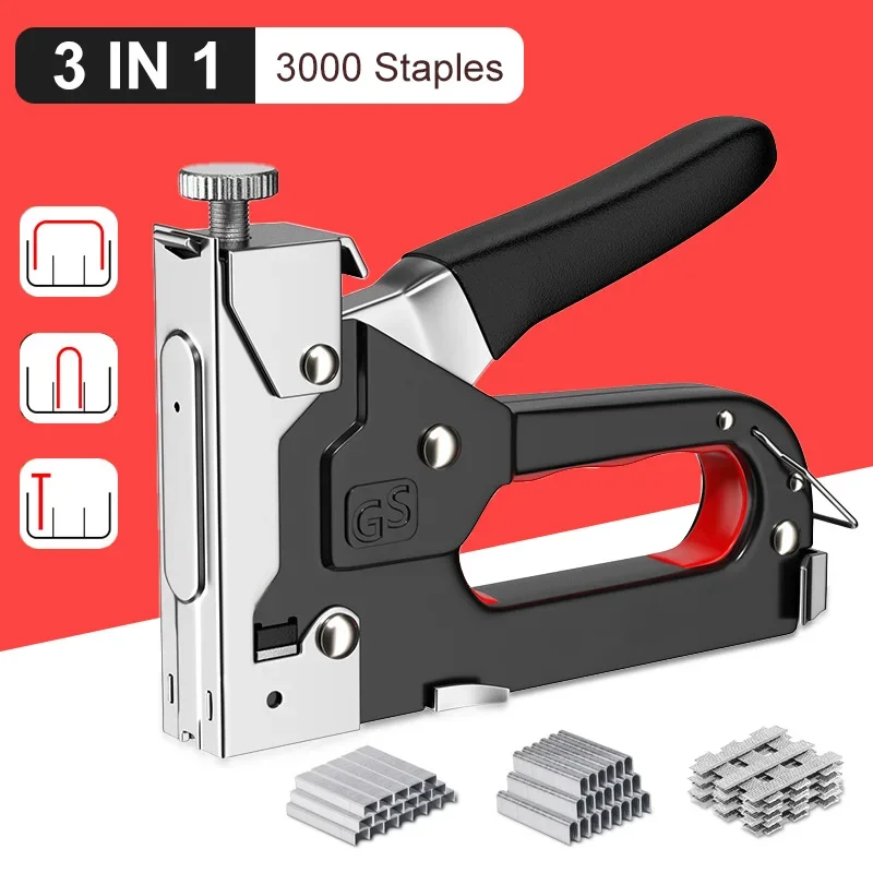 4 in 1 Nail Gun DIY Furniture Construction Stapler Upholstery Staple Gun with 3000 Staples Home Decor Carpentry Tools