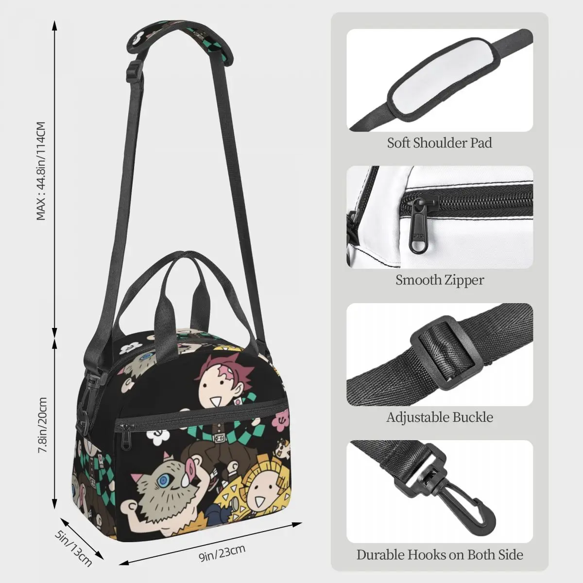 Kimetsu No Yaiba Demon Slayer Lunch Bags Insulated Bento Box Lunch Tote Picnic Bags Cooler Thermal Bag for Woman Student Office