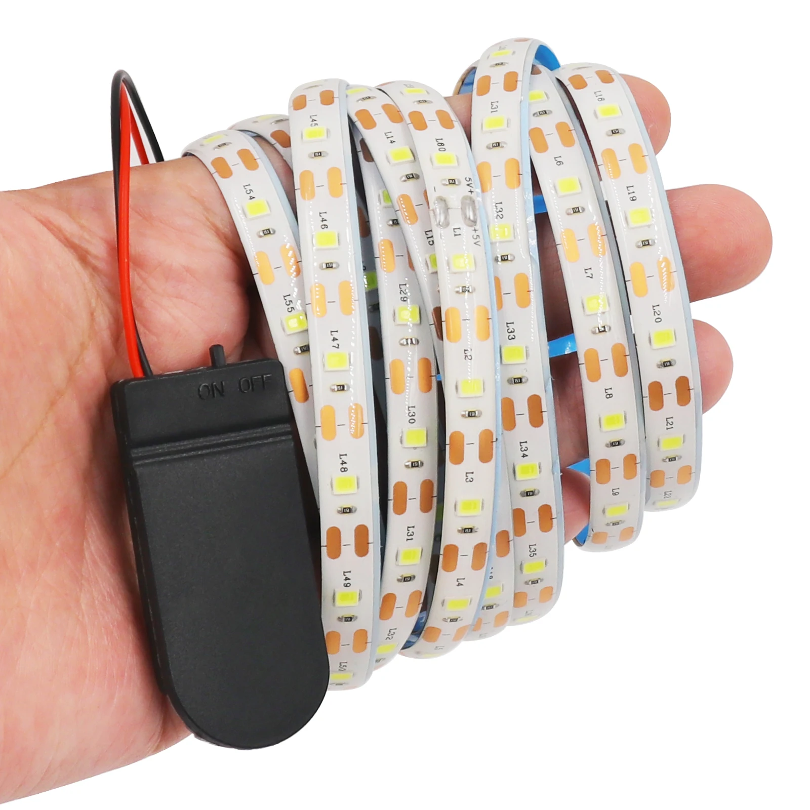 CR2025 Knopfbatteriebetriebener LED-Streifen 2835 60 LEDs/m Flexibles Klebeband für TV-Spiegel-Hintergrundbeleuchtung, Raumdekoration, IP30, IP65 – Detail 7