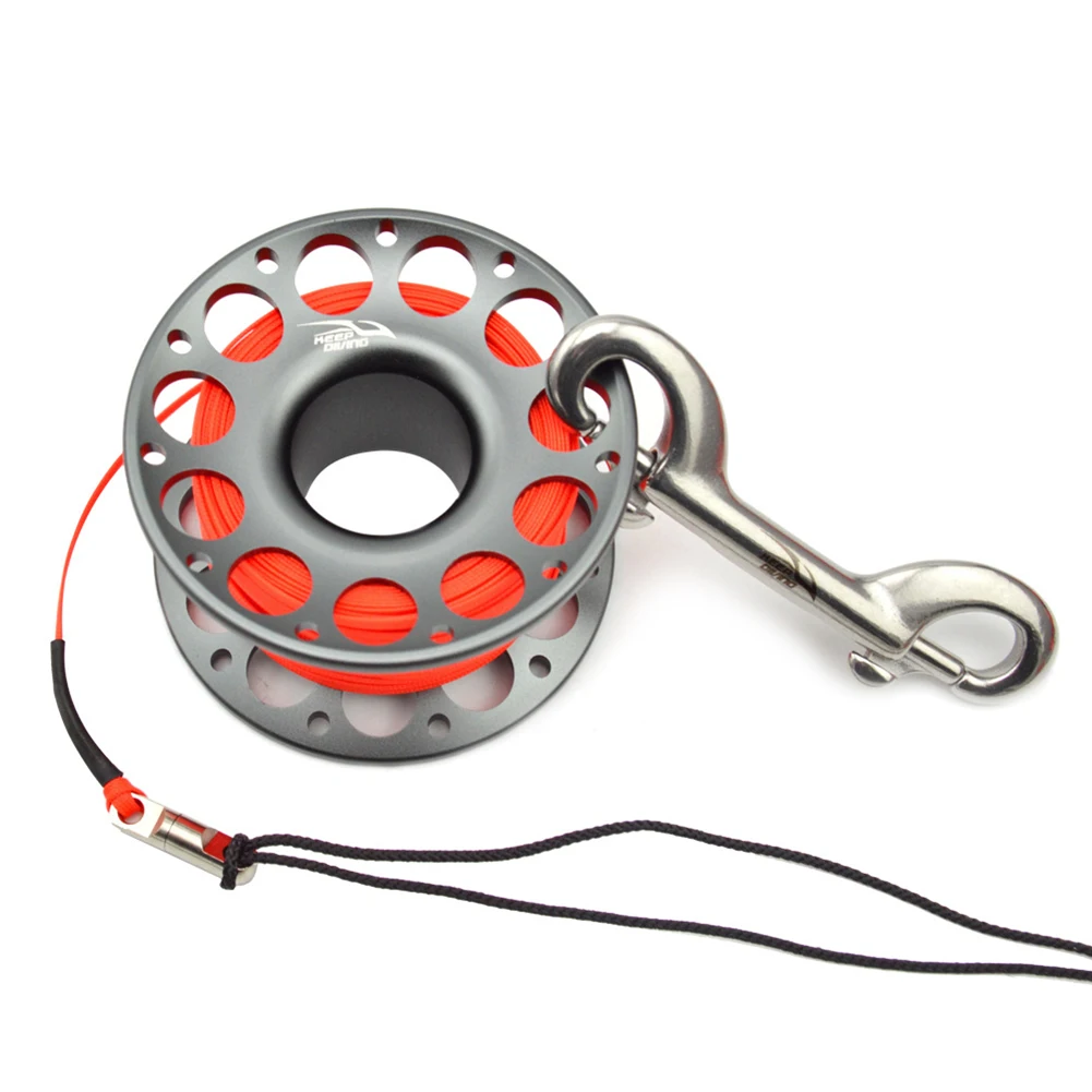 15m 30m Mini Scuba Diving Spool Finger Reel Bolt Snap Hook Aluminum Alloy Free Diving Finger Spool Dive Reel Gear Parts