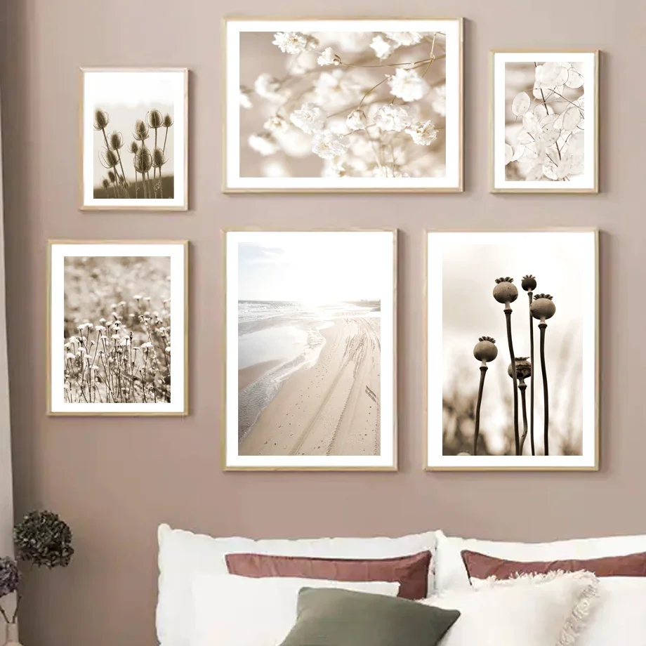 Autunno Wild Poppy Dandelion Flowers Beach Sea Wall Art Canvas Painting Nordic Poster E Stampe Decor Pictures For Living Room