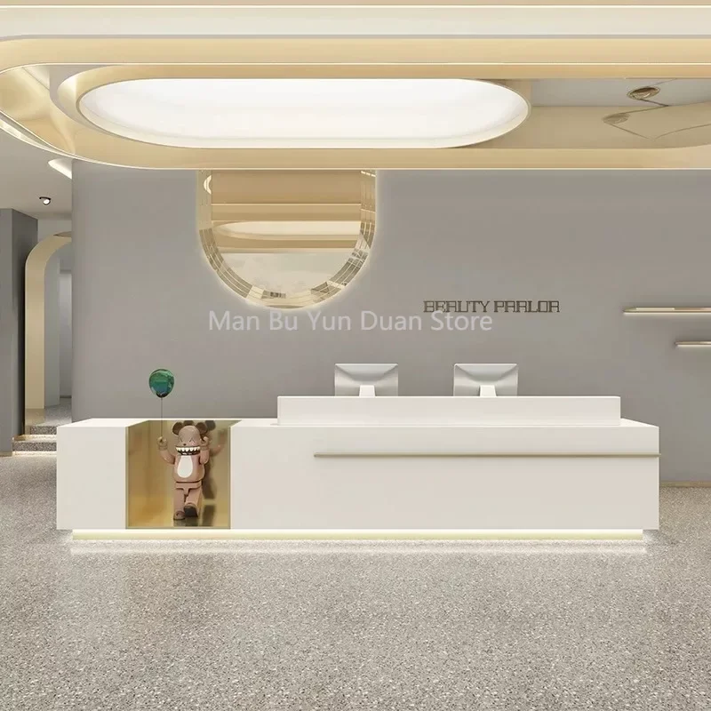 

Light Luxury Beauty Salon Cashier Bar Stainless Steel Company Front Desk Reception Desk Escritorios Furniture Bar Counter