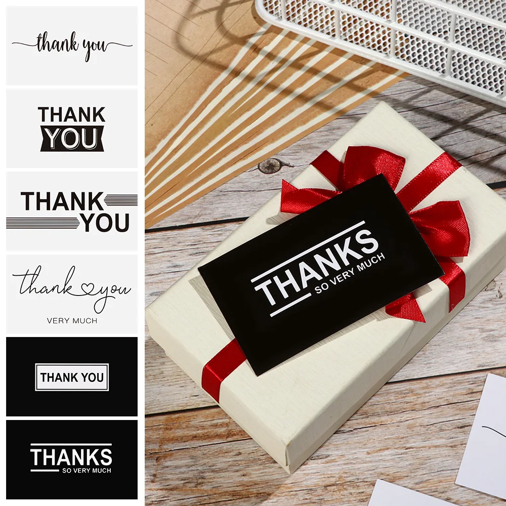 

50 Pcs Black White Thank You Cards Greeting Labels Appreciation Cardstock Small Business DIY Postcards Gift Wrapping Paper Card