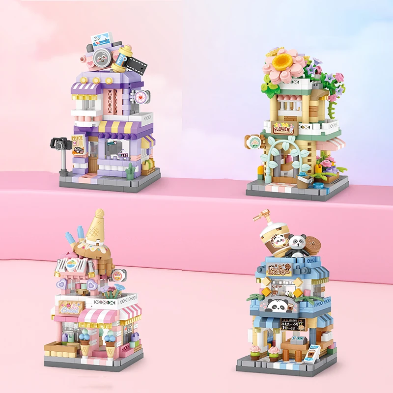 City Street View Building Block Set DIY Ice Cream Coffee Flower Shop Model Building Toy Ideal for Home Decor and Holiday Gifts 6