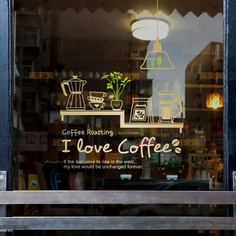 Coffee Shop Sticker Bean Milk tea Decal Cafe Cup Poster Vinyl Art Wall Decor Mural Decoration Coffee Glass Decals