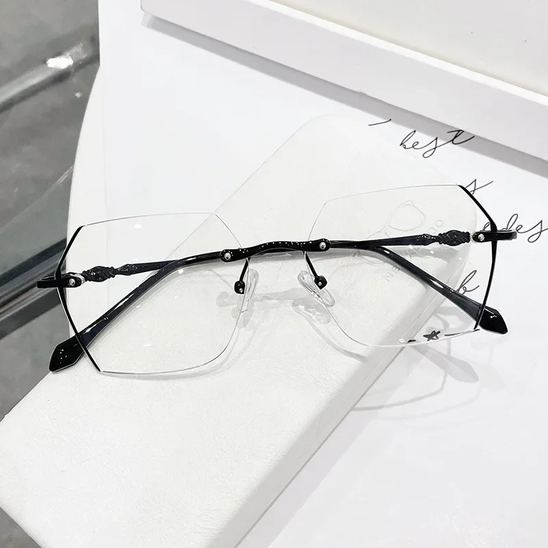 

Myopia Glasses Vintage Rimless Blue Light Blocking Eyeglasses Men Women Fashion Polygon Metal Frameless Computer Eyewear 0~ -400