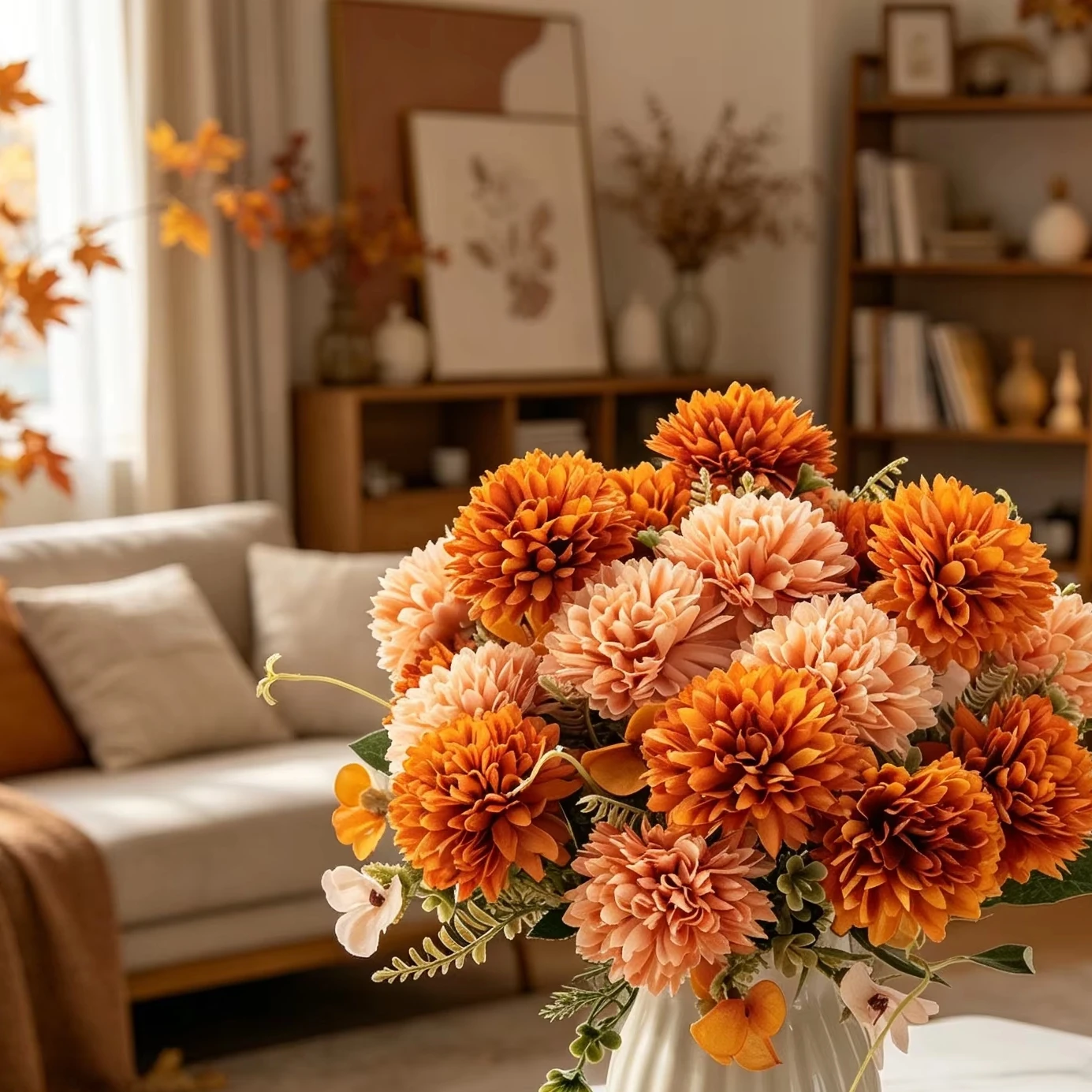 3 Stück Künstliche Blumen Seiden-Chrysanthemen für Zuhause, Herbst, Halloween, Dekoration, Vase, Garten, Hochzeit, Brautstrauß, Festival