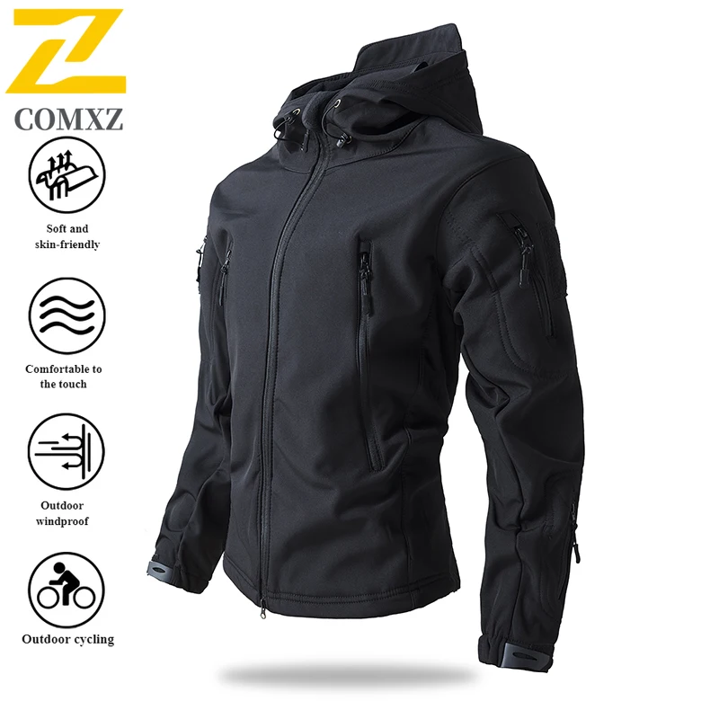 Men's Shark Skin Softshell Jacket Camo Fleece Lined Windproof Water-Resistant Solid Color Thermal Outdoor Coat for Autumn Winter