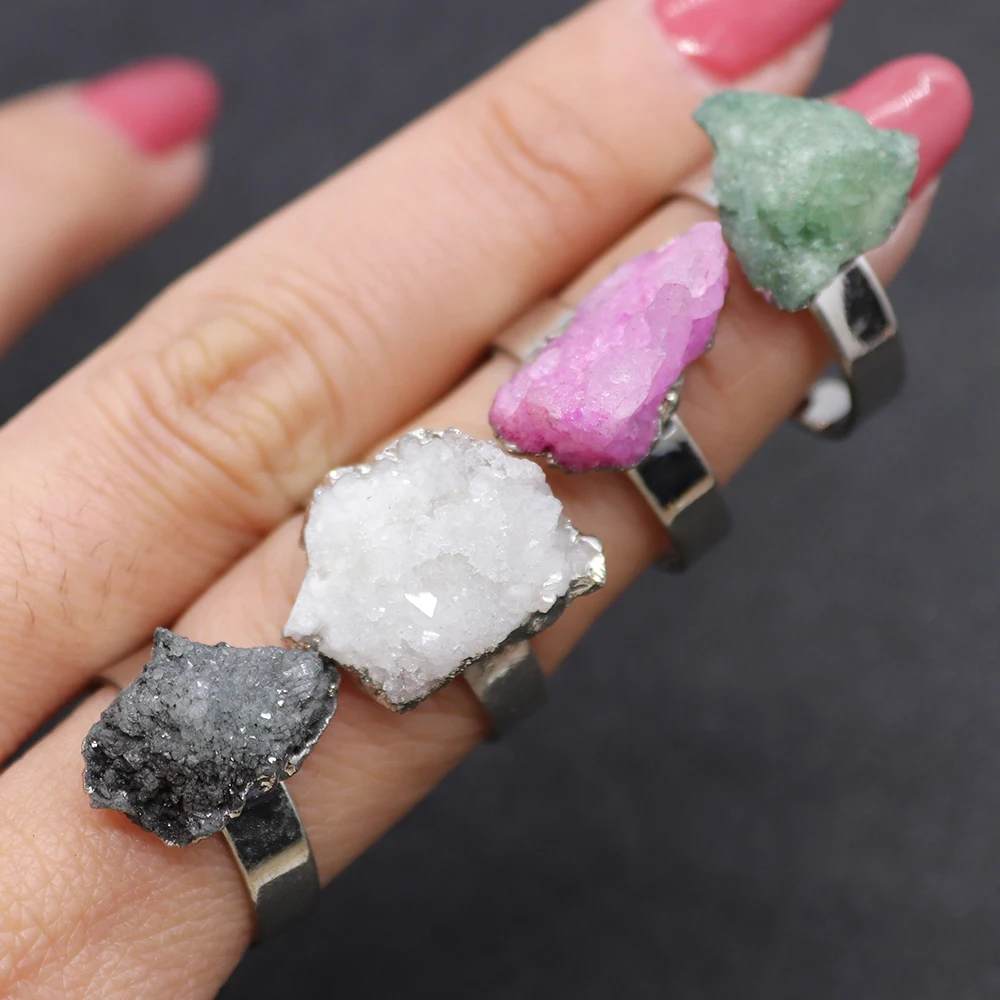 1pc New Fashion Irregular Shaped Crystal Rings Natural Semi-precious  12Colors 10x12-15x20mm Size Stone Adjustable Love Gift - AliExpress