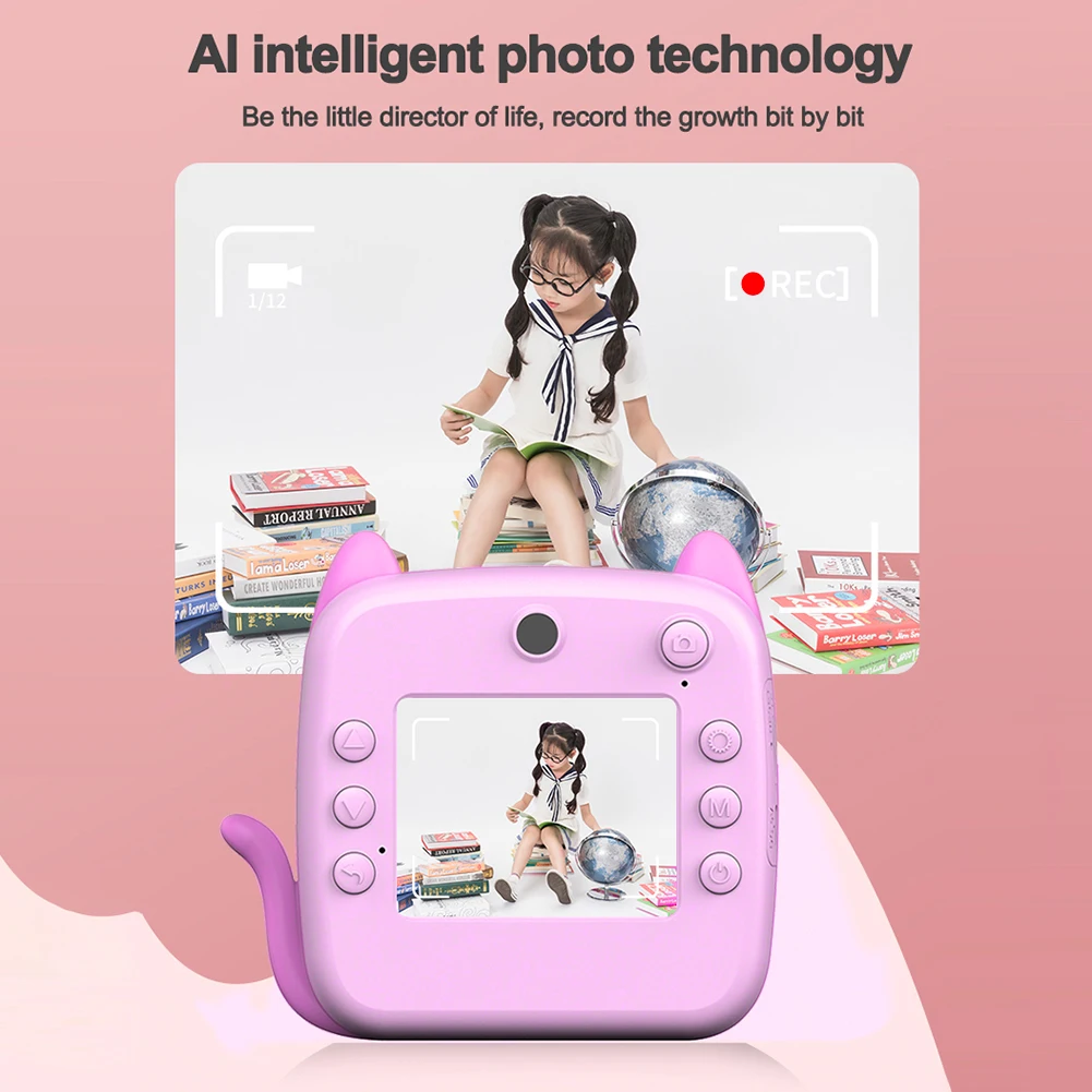 어린이 카메라 즉석 인쇄 사진 HD 1080P 디지털 어린이 카메라, 2.4 인치 IPS 디스플레이, 교육용 장난감 선물
