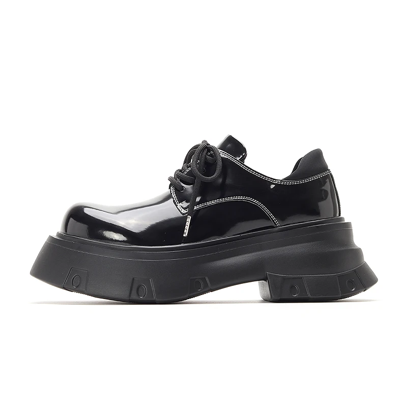 YONWENN original thick soled height 7CM big toe leather shoes for men glossy patent leather high-end black versatile dress shoes