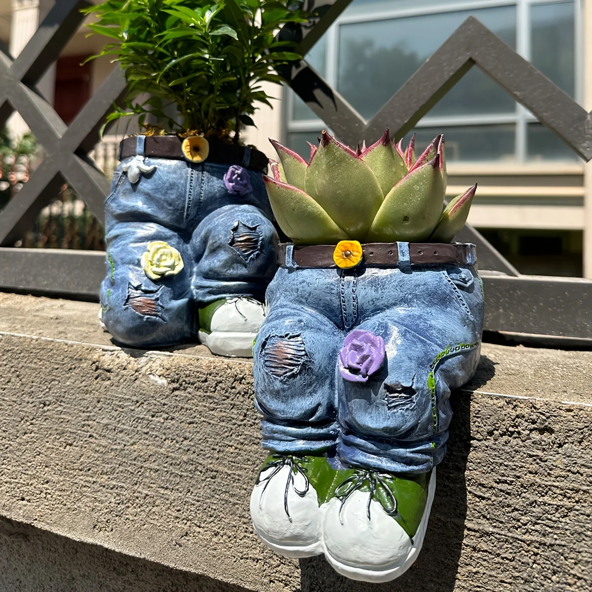 청바지 파티오 장식 화분 배치, 송진 공예, 파티오 디자인, 빈티지 노화 파티오 장식 화분 (식물 없음)