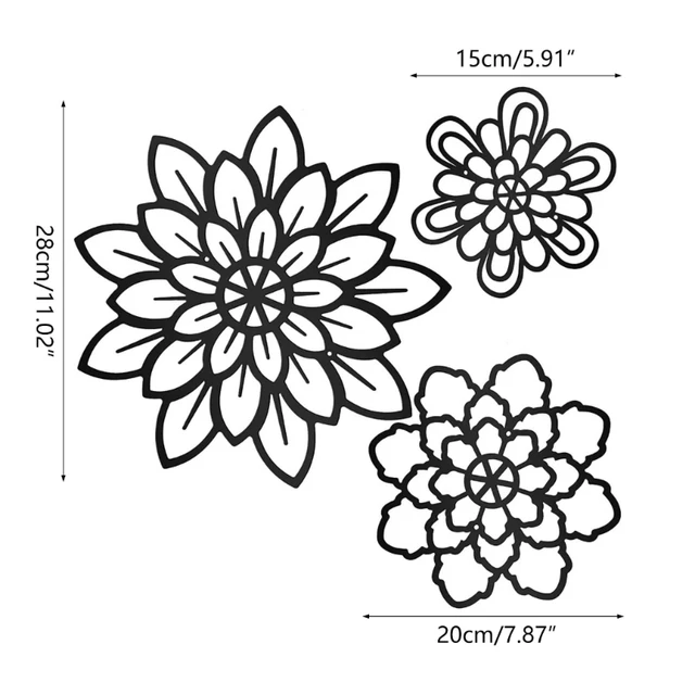 3Db Kerek Virágfém Fali Art Dekoráció Beállítás Fém Virág Minimalista Fal Hálószobához A - Image 6