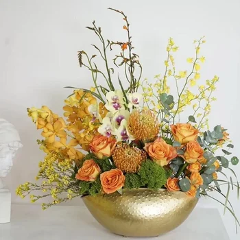 NEW Large Size Golden Bowl Pot Vase Jubao Pot Flower Planting Handmade Iron Flower Pot for Home Hotel Decorative Gift Metal
