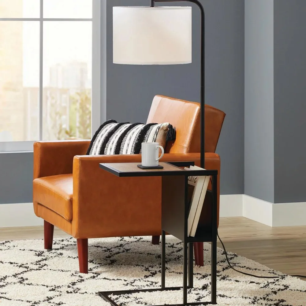 

Matte Black Floor Lamp With Magazine Rack - Metal Material Free Shipping Home Decor Floor Lamp for Living Room Decorations Lamps