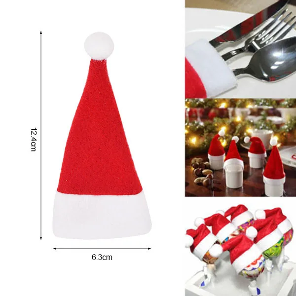 10/20pcs Mini Hat Christmas Cutlery Holder Set Fork Knife Cutlery Bag Christmas Party New Year Decoration Tableware Bag Holders