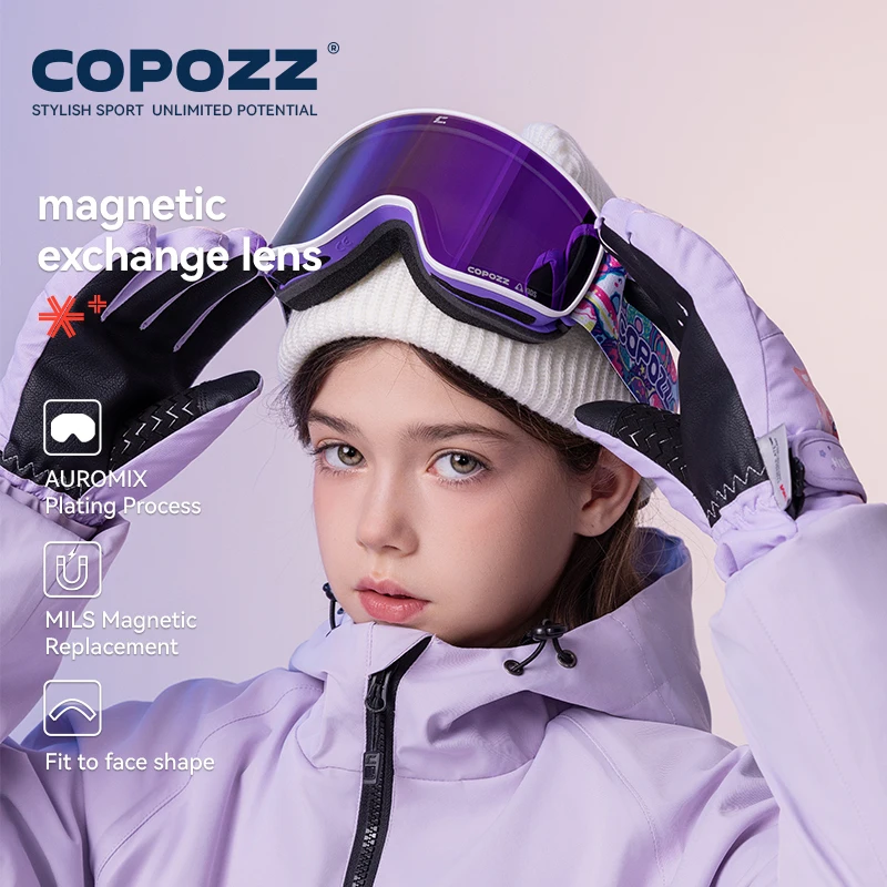 COPOZZ Magnetic Children's Winter Ski Goggles 2s Quick-Change Double Layers Ski Eyewear Anti-Fog Snowboard Goggles For Kids 5