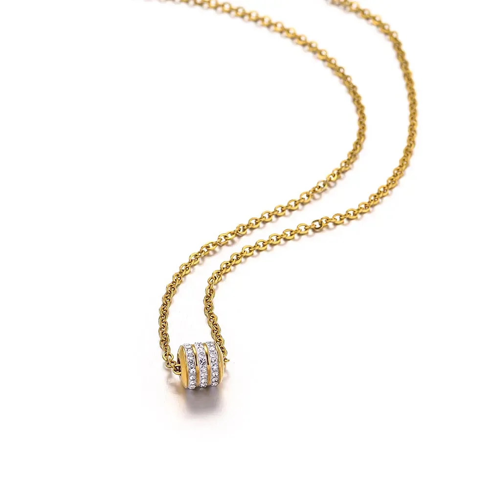 Golden Stainless Steel Beads Rhinestones Round Tube Beads Charms for Jewelry Making DIY Accessories 3