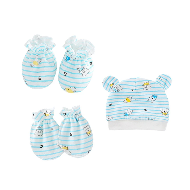 Baby Anti Scratching Soft Cotton Gloves Foot Cover Hat Set Comfy Mittens Socks Cap Kit for Toddler Newborn 0-3 Month anti scratching gloves