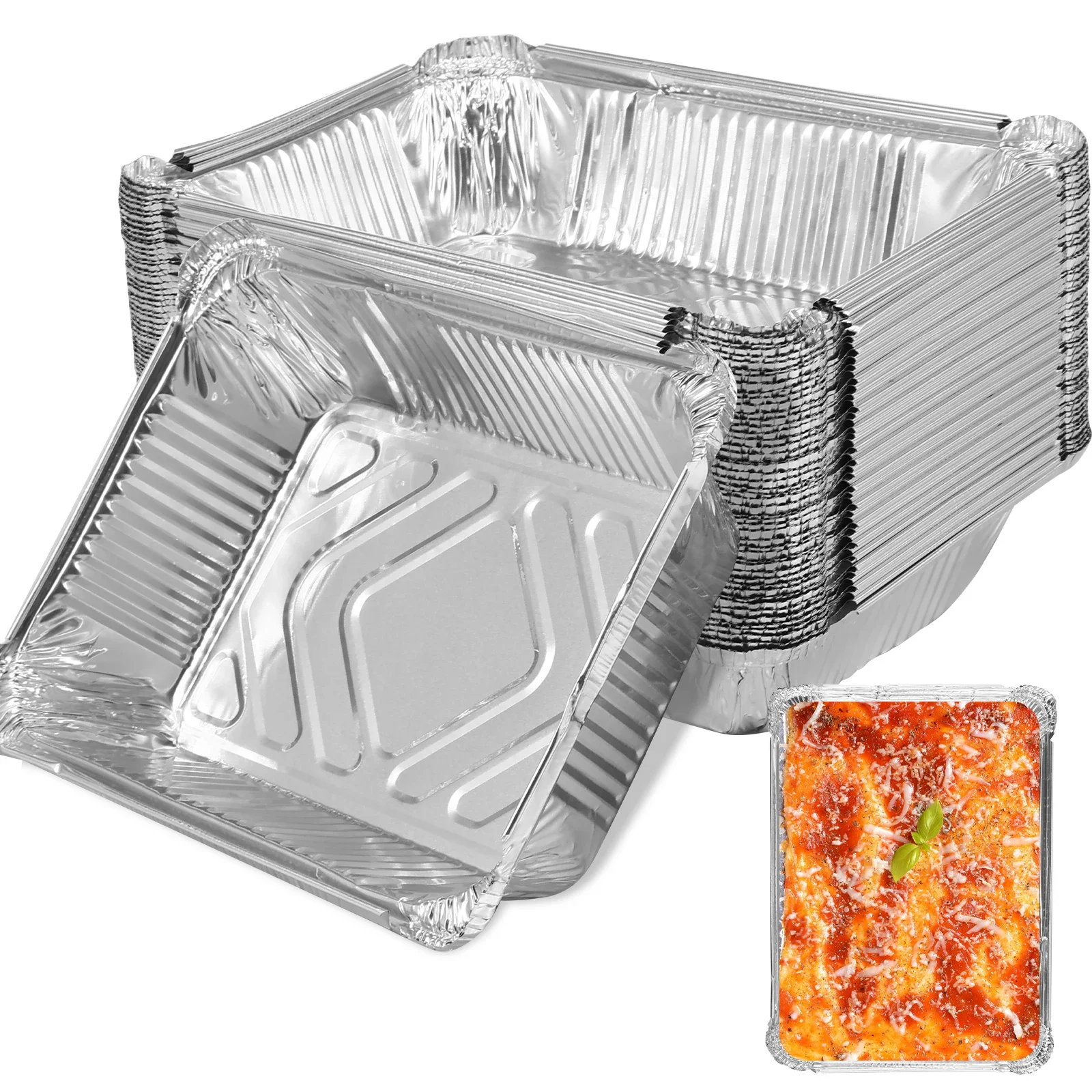50Pcs Aluminum Foil Trays 1100ml Non-Stick Baking Pans Disposable Food Grade BBQ Bowl