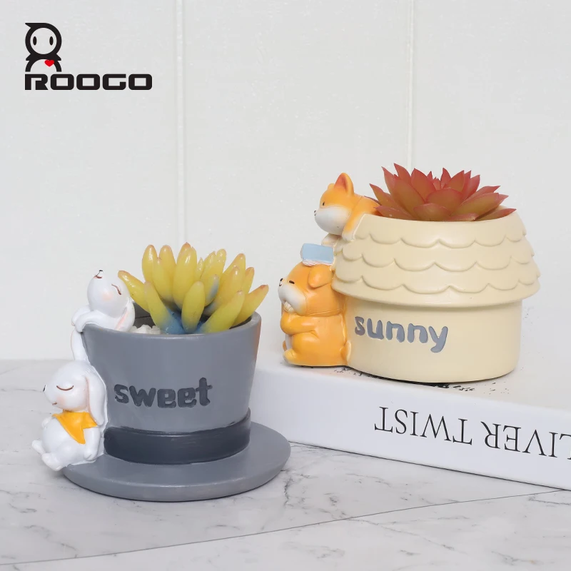 

ROOGOFlower Pots Resin Figurine Succulent Plant Container Art Crafts Garden Bedroom Living Room Desktop Decoration