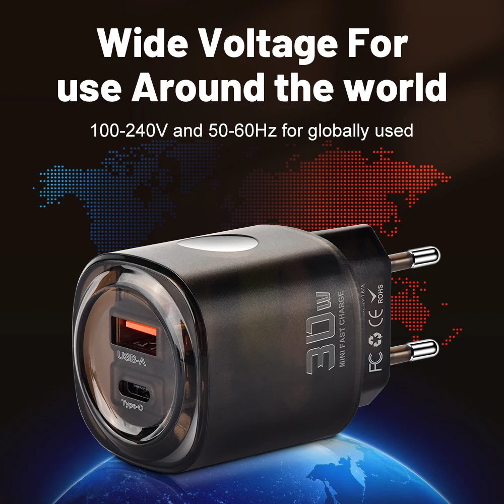 2Ports USB PD Charger Transparent Quick Charge3.0 Fast Wall Charging Mobile Phone Power For iPhone Samsung Xiaomi Huawei