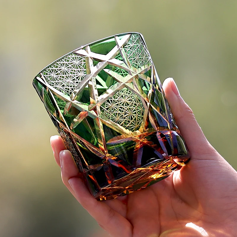 Drinking glass Edo Kiriko crystal whisky cup for scotch bourbon hand cut design 1PC