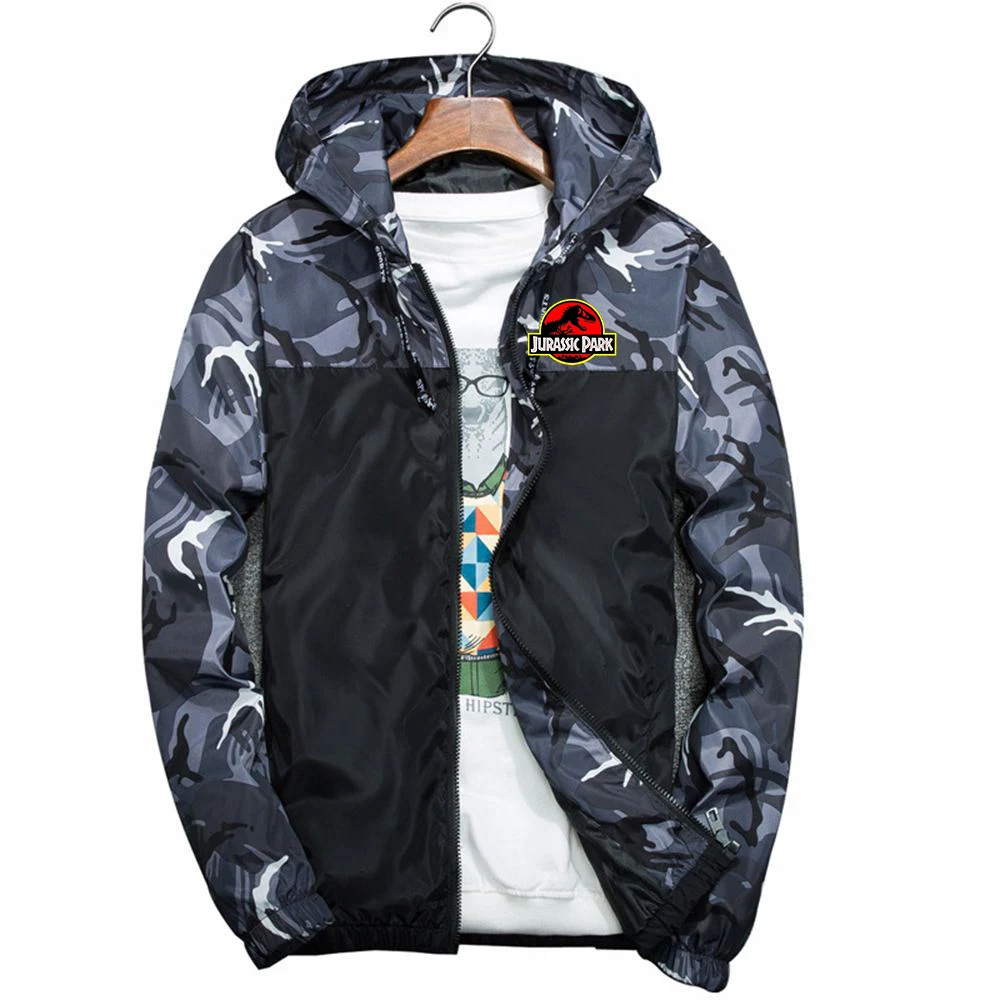 Jurassic Park 2023 New Men Spring And Autumn Fashion Four Color Trench Coat Sports Patchwork Comfortable Casual Camo Hoodie