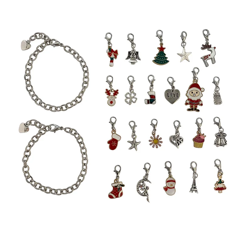 Christmas Advent Calendar Christmas Themed DIY Charm Jewelry Bracelet  Making Kit For Girls Christmas Gift Box New Year Navidad