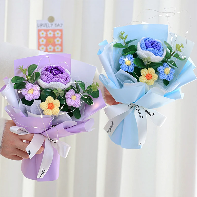 

Knitted Roses Creative Bouquet Ins Crochet Hand-Knitted Flower Bouquet Birthday Mothers Teacher's Day Valentine Christmas Gifts