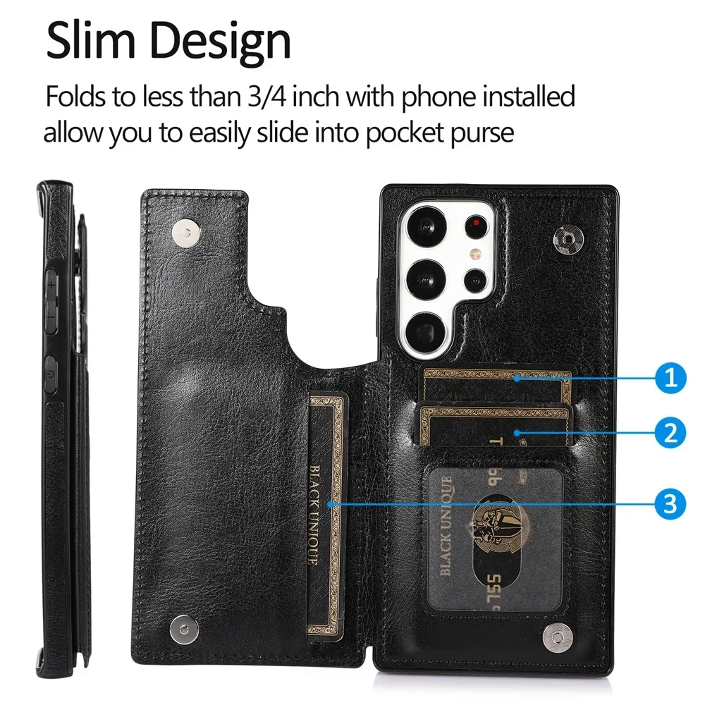 Solid Color Business Leather Phone Case for Samsung Galaxy S23 S23Plus S23Ultra S22 S24Ultra A72 A33 Bi-fold  Credit Card Holder