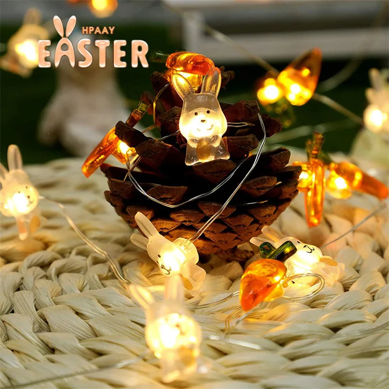 

2M Bunny Carrot String Lights LED Happy Easter Decorations For Bedroom Party Indoor Birthday Wedding Decoration Holiday Favor