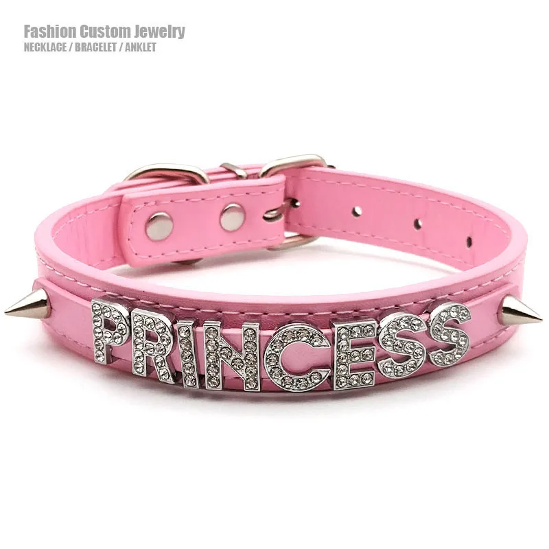 Punk Rivet Custom Name Necklace Men Women Sexy Goth Rhinestone Letters HOTWIFE Choker Collar Personalised Customized Jewelry