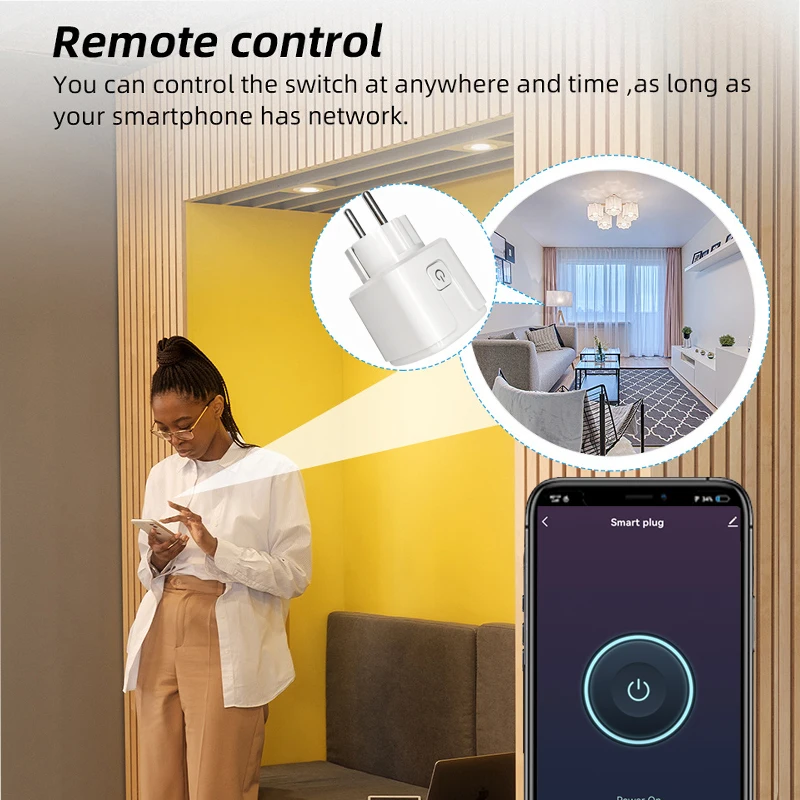 Tuya Smart Life WiFi Socket 20A EU France Plug App Remote Control Timing Power M