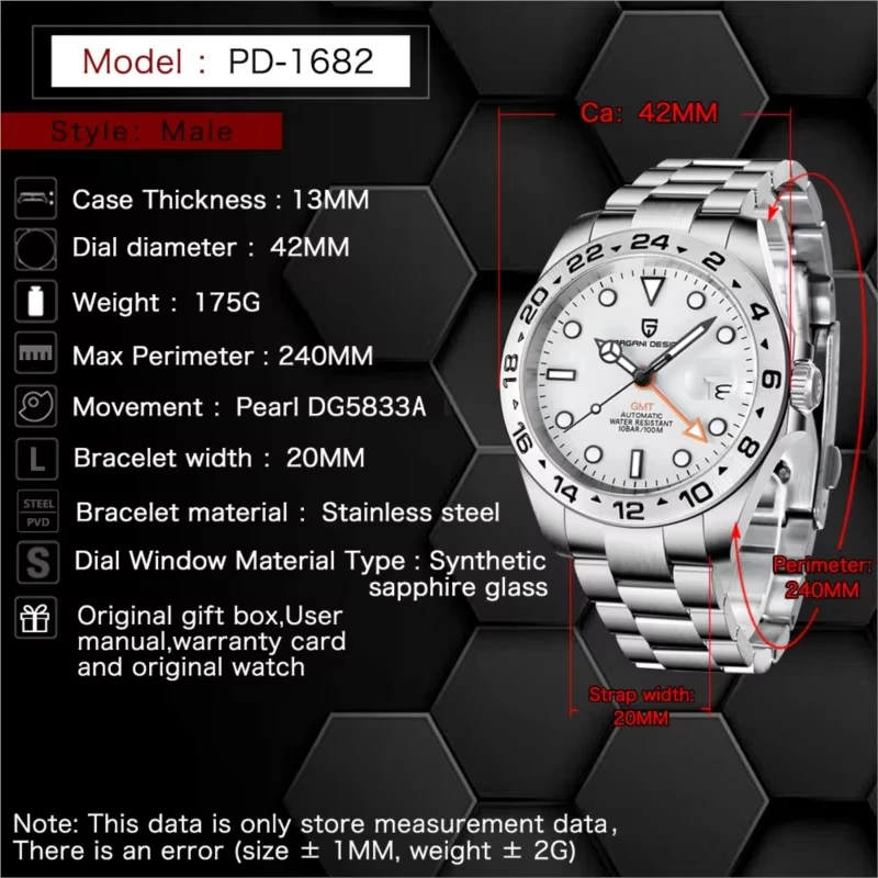 Pagani PD-1682 Explorer Tribute with luminous function and stainless steel bracelet