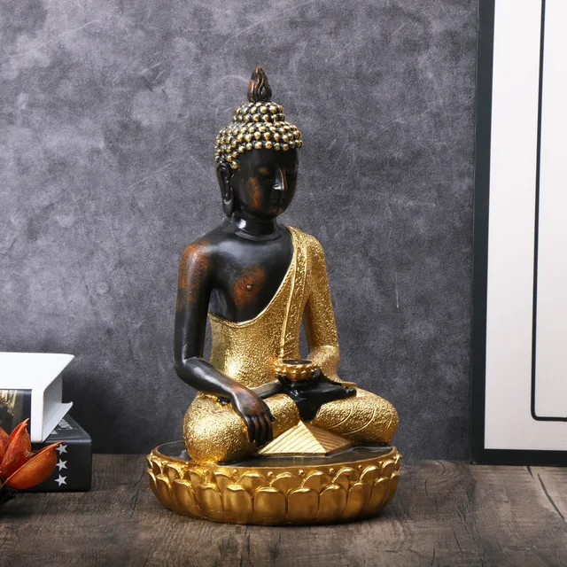 Statue de bouddha dorée d'asie du sud-est, plate-forme de Lotus, décoration intérieure de Statue de bouddha, décor de salle de maison, 1 pièce 6