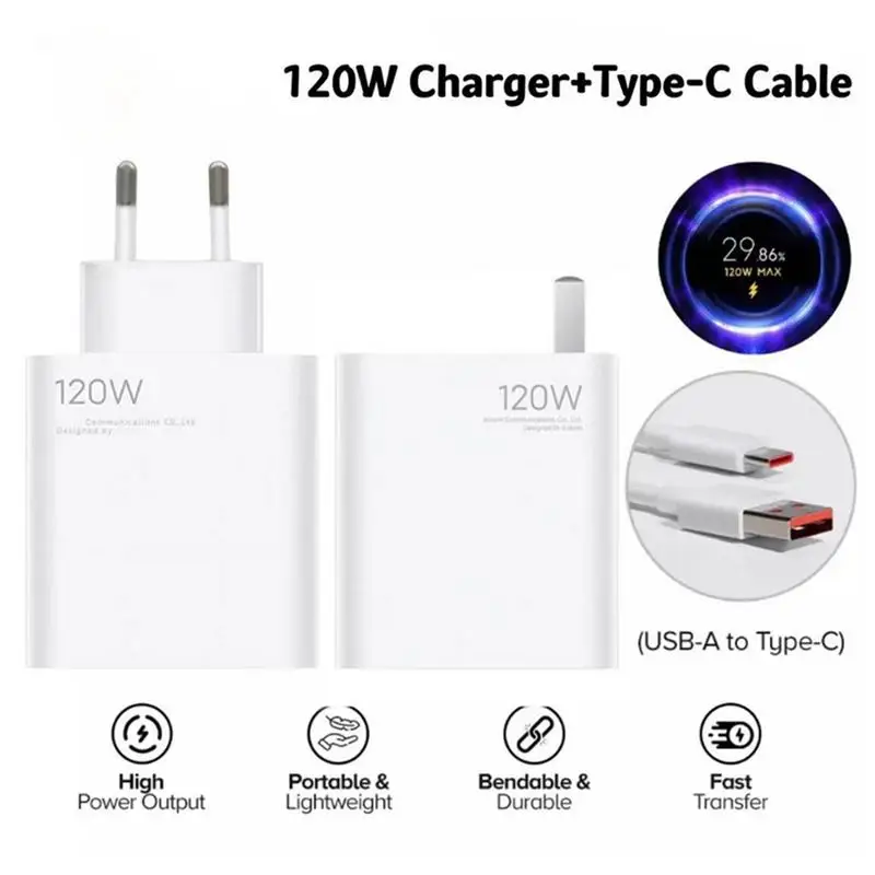Fast Wall Charger 120W 6A Wall Charging Blocks For Tablet Computer With Fast Charging Cable Mobile Phone Accessories For