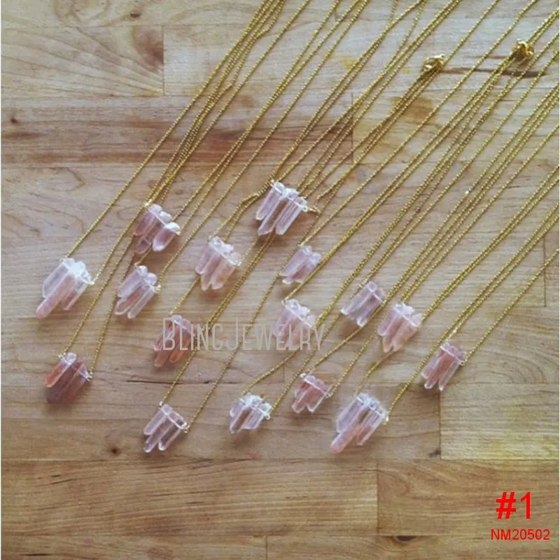Interchangeable Rough Mineral Strawberry Quartzs Spike Pendant Clear Crystal Point Layering Talisman Necklace Women Boho Jewelry