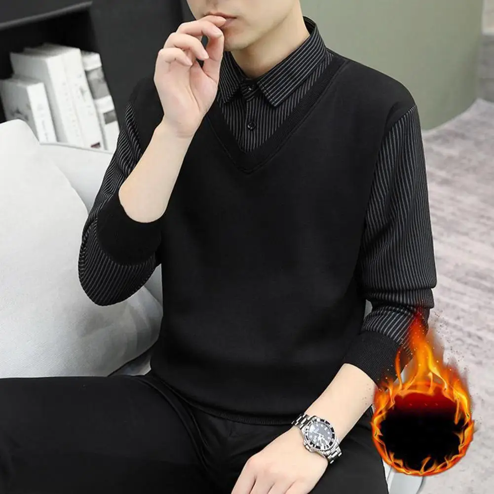 Men Winter Sweaters Twinset Shirts Business Casual Pullovers Good Quality Male Winter Warm Fake Two Sweaters Sweatercoats 4XL